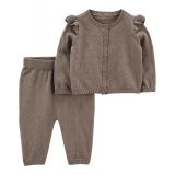 Baby Girls Button Front Cardigan and Pant 2 Piece Set