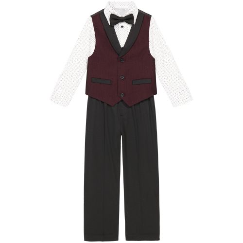  Little Boys Cord Stripe Vest Pant Dress Shirt and Bowtie 4 Piece Set
