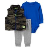 Baby Boys 3-Pc. Camouflage Full-Zip Fleece Vest Long-Sleeve Bodysuit & Solid Pants Set