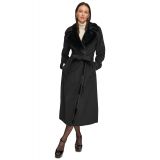 Womens Faux-Fur-Trim Maxi Wool Blend Wrap Coat