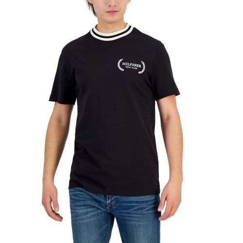 타미힐피거 Mens Embroidered Laurel Logo Cotton T-Shirt