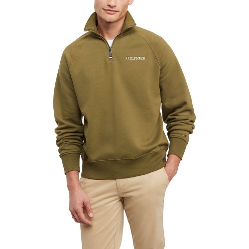 타미힐피거 Mens Quarter-Zip Long Sleeve Logo Sweatshirt
