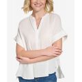 Womens Cotton Gauze Solid Popover Top