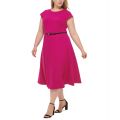 Plus Size Cap-Sleeve Belted Fit & Flare Dress