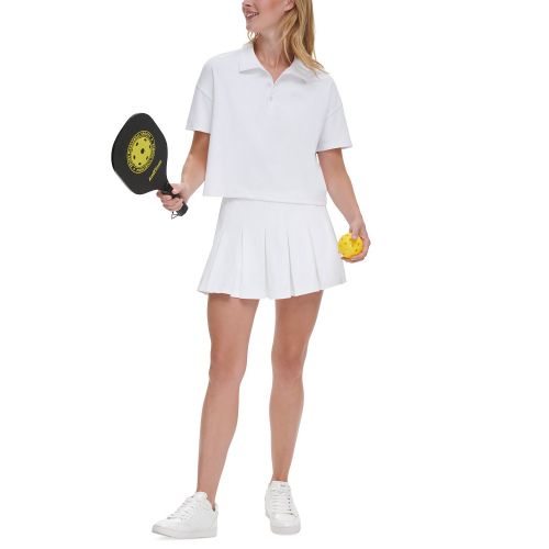 DKNY Womens Tech Pique Short-Sleeve Cropped Polo Shirt