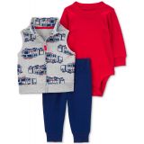 Baby Boys Fire Truck Little Vest Bodysuit and Pants 3 Piece Set