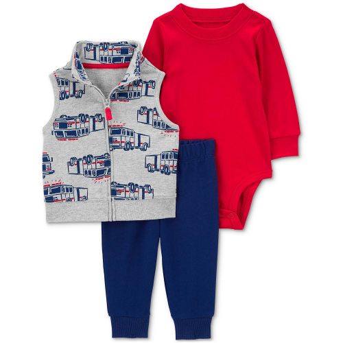 카터스 Baby Boys Fire Truck Little Vest Bodysuit and Pants 3 Piece Set