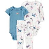 Baby Girls Butterfly Little Character Cotton Bodysuits and Pants 3 Piece Set