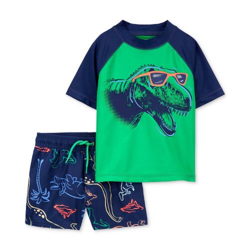 카터스 Toddler Boys Dinosaur Rash Guard Top and Printed Swim Shorts 2 Piece Set