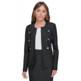 Womens Striped Band-Collar Jacket