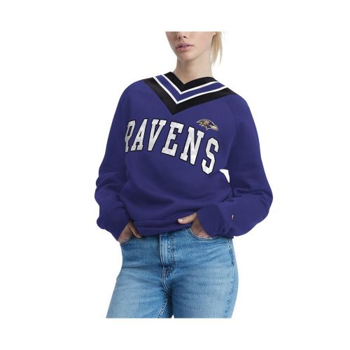 타미힐피거 Womens Purple Baltimore Ravens Heidi Raglan V-Neck Sweater