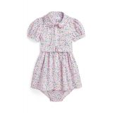 Baby Girls Belted Floral Oxford Dress