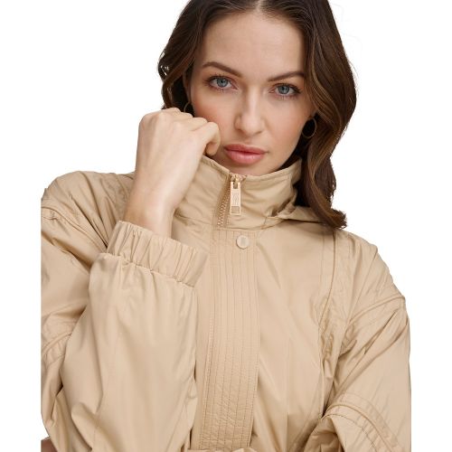 DKNY Womens Hooded Long Anorak Jacket