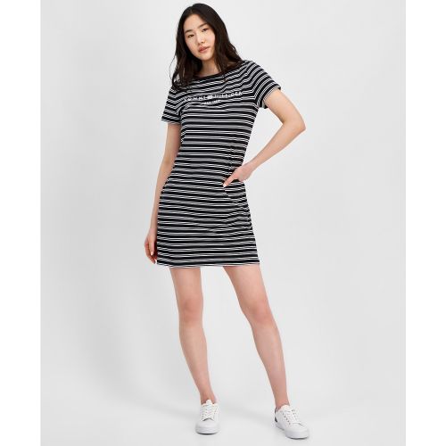 타미힐피거 Womens Striped Logo Short-Sleeve T-Shirt Dress