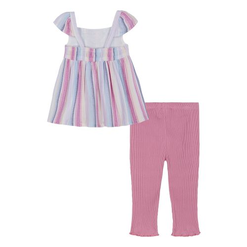  Toddler Girls Woven Striped Empire Tunic and Ribbed Capri Leggings 2 Piece Set