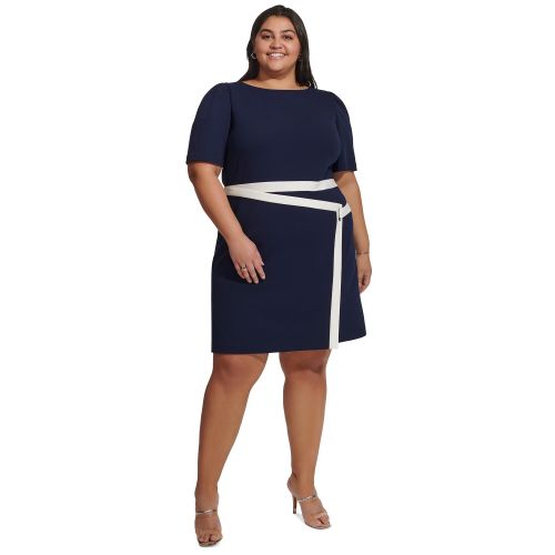 DKNY Plus Size Puff-Sleeve Tipped Dress