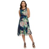 Petite Printed Boat-Neck Side-Ruched Dress