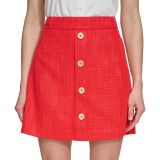 Womens Faux-Button-Front Tweed Mini Skirt