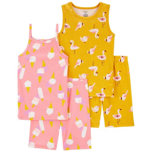 카터스 Little Girls Ice Cream and Flamingo Pajama Set 4 Piece Set
