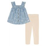 Toddler Girls Button-Front Denim Tunic and Slub Ribbed Capri Leggings 2 Piece Set