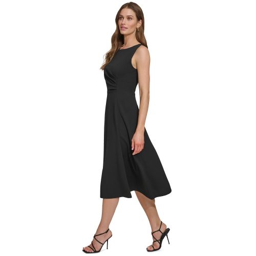 DKNY Womens Sleeveless Side-Ruched Midi Dress