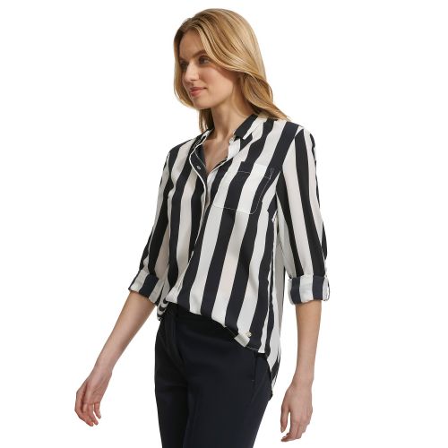 타미힐피거 Womens Striped Button-Front Shirt