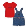 Toddler Girls Ribbed Logo T-Shirt & Printed Denim Shortall 2 Piece Set