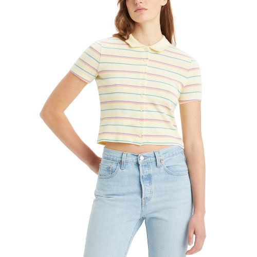 리바이스 Womens Suki Cotton Stripe-Print Button-Front Polo Shirt