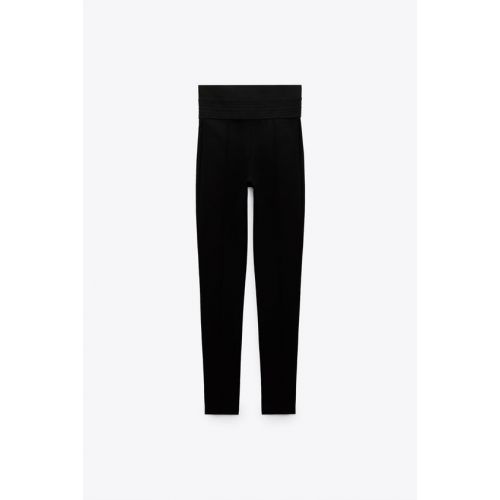자라 Zara High-waisted leggings with wide stretch waistband. Front pronounced seam detail.