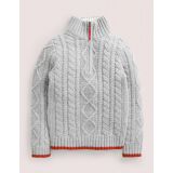 Boden Grey Half Zip Cable Knit Sweater - Grey Marl Cable