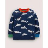 Boden Printed Sweatshirt - College Navy/ Ivory Sharks