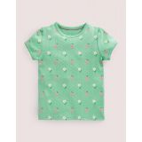 Boden Short-Sleeved Pointelle Top - Green Daisies/Strawberries