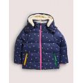 Boden Navy Star Print Hooded Puffer Jacket - College Navy Confetti Star