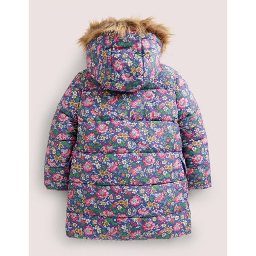 보덴 Boden Floral Fleece-Lined Hooded Puffer Jacket - Starboard Vintage Floral