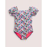 Boden Puff Sleeve Printed Swimsuit - Starboard Rainbow Ditsy