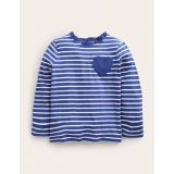 Boden LS Broderie Pocket T-shirt - Starboard Blue/Ivory