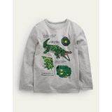 Boden Printed Educational T-shirt - Grey Marl Crocodiles