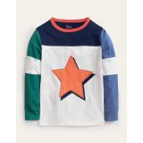 Boden Applique T-shirt - Ivory Colour Block Star