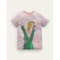 Boden Funny Animal Logo T-shirt - French Pink Crocodile