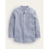 Boden Patterned Grandad Shirt - Blue Ticking