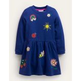 Boden Embroidered Sweatshirt Dress - Starboard Blue Embroidery