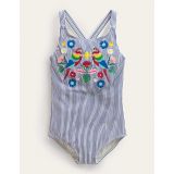 Boden Embroidered Swimsuit - Starboard Ivory stripe, Parrot