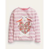 Boden Long Sleeve Applique Top - Boto Pink/Ivory Heart Bunny