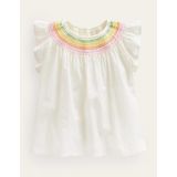 Boden Woven Smocked Top - Ivory Rainbow Smocking