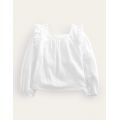 Boden Square Neck Broderie Mix Top - White