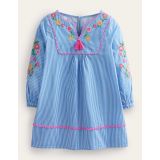 Boden Long-sleeve Embroidered Kaftan - Ivory and Blue Stripe
