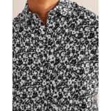 Boden Cutaway Collar Linen Shirt - Black and Ecru Floral