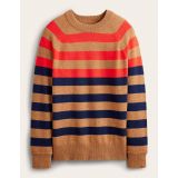 Boden Raglan Crew Neck Sweater - Camel Melange Multi stripe