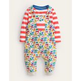 Boden Jersey Dungaree Set - Oatmeal Marl Micro Animals