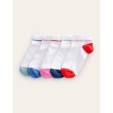 Boden Five Pack Trainer Socks - White, Colourblock